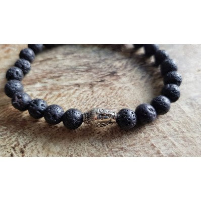 Bracelet mala en roche volcanique bouddha ---