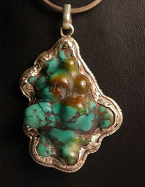 Pendentif  tibétain en argent et turquoise