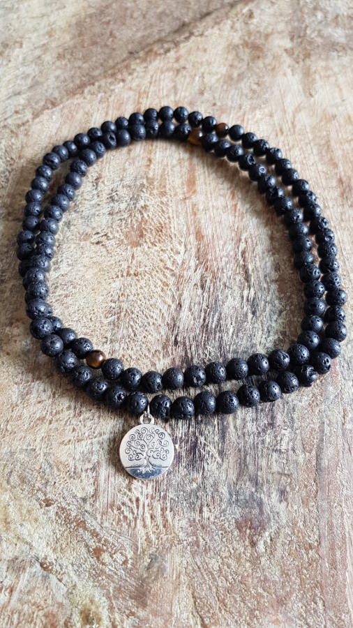 Bracelet collier mala en roche volcanique