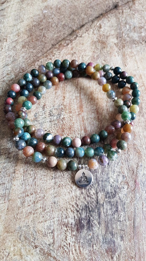 Bracelet collier mala en agathe  bouddha