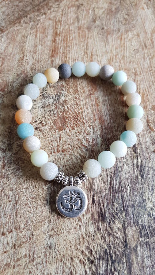 Bracelet Mala tibétain en, amazonite charme om